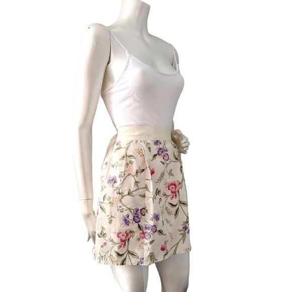 Vintage Floral Skirt Apron Cream Ivory Pink Purple - Picture 4 of 6